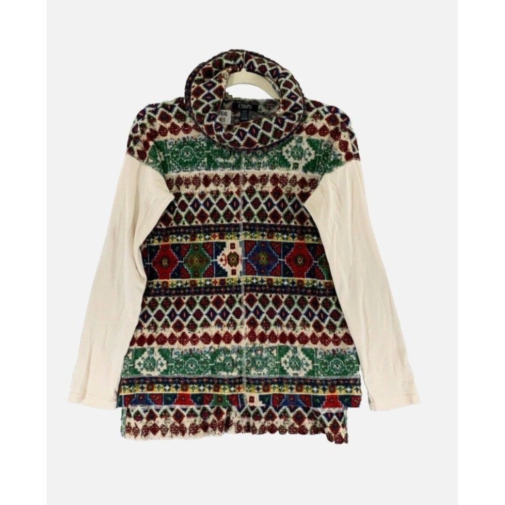 Chaps Denim Womens S Thermal Cowl Neck Top Southwestern Geometric Print Cotton